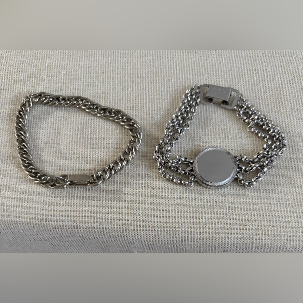 Silver Chain Bracelet Duo - Polished Metal Links